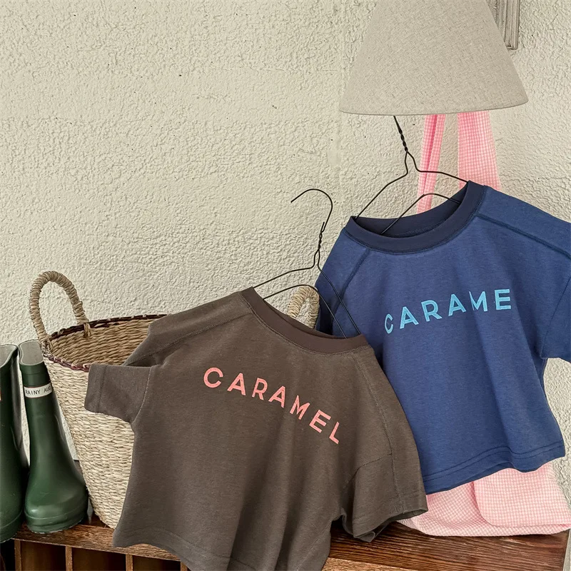 2025 sommer Neue Kinder Kurzarm T Shirts Mode Brief Drucken Jungen Mädchen Casual T Shirts Baby Lose