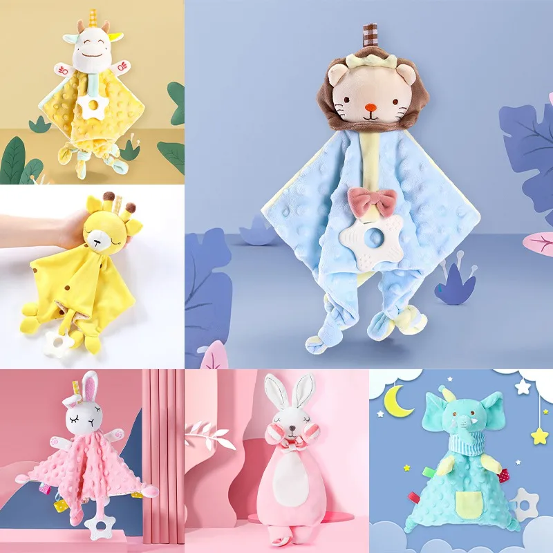 Baby Plüschtiere Handtuch beschwichtigen Puppe Beißring Cartoon Hase Bär Elefant weiche Decke