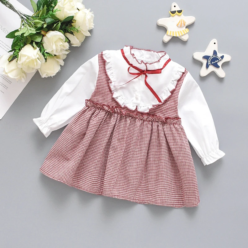Neue Herbst Baby Mädchen Kleid Laterne Ärmel Band Lolita süße Prinzessin Kleid Plaid Geburtstags