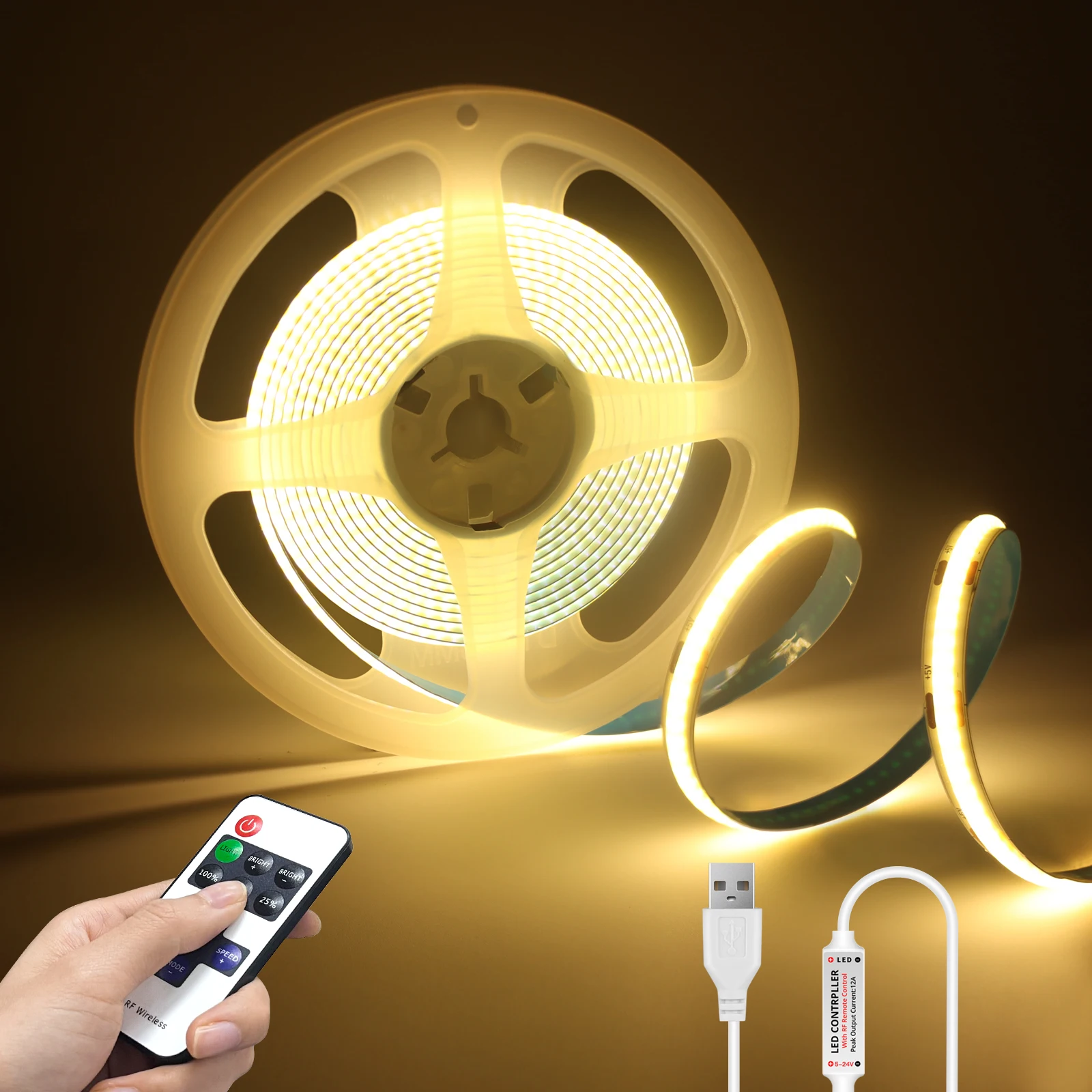DC5V COB LED Strip met Dimbare Afstandsbediening 2/3/5M Wit/Warm wit COB Strip Licht Voor Indoor Home Kast Decor Verlichting