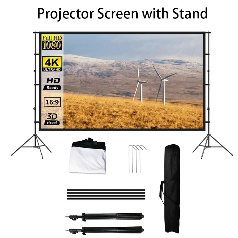 Projektions wand mit Ständer 100/120in tragbare Projektions wand 16:9 4k HD hintere vordere