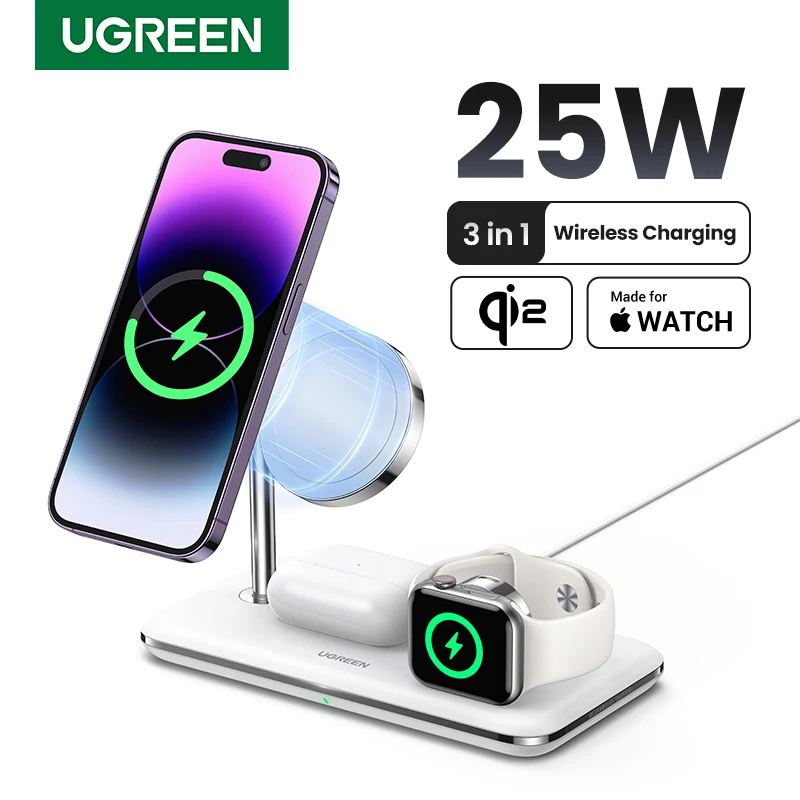 UGREEN MFi for Magsafe 25W Wireless Charger Stand 15W 3-in-1 Charging Station For iPhone 15 14 Pro