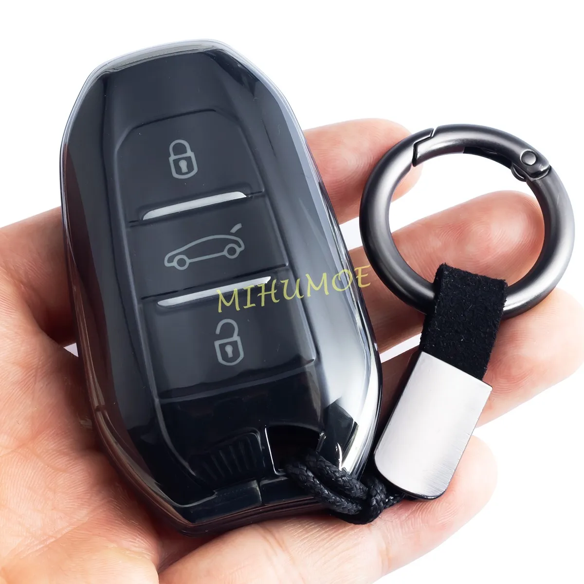 Schwarzer transparenter Schlüssel anhänger Gehäuse deckel Schlüssel bund für Peugeot 208 308 508