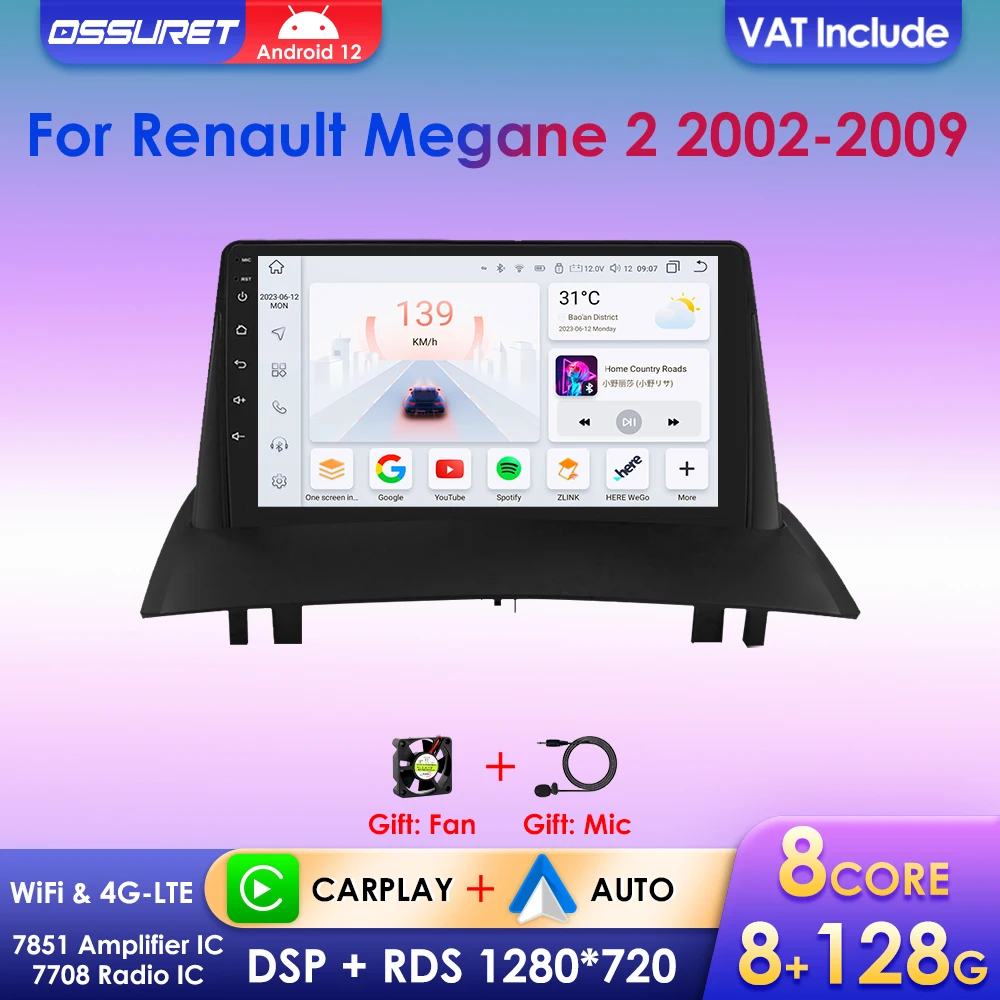 2din Autoradio für Renault Megane 2 2002-2009 Android 13 Autoradio Multimedia Player GPS Bluetooth