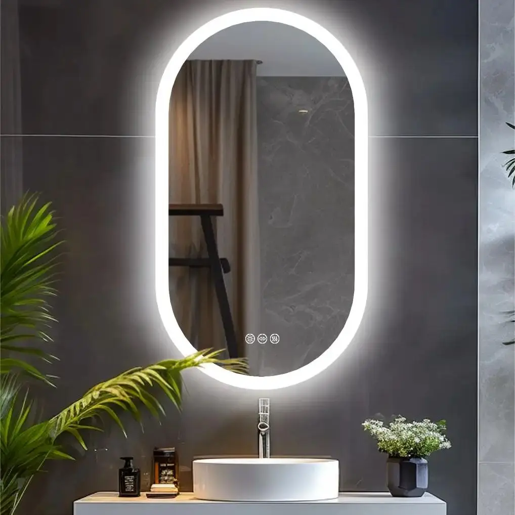 Ovaler LED-Badezimmerspiegel in 3 Größen, dimmbar, 3-Farben-Licht, intelligenter