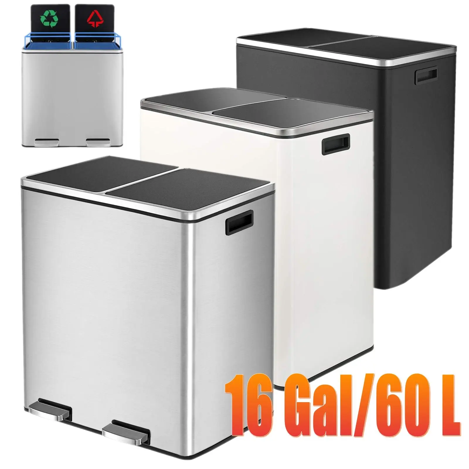 Gebürsteter Edelstahl 60l/16 Gallonen rechteckige Freis prec heinrich tung Doppel fach Recycling