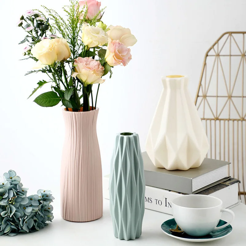 Plastic Vase Home for Decoration White Imitation Ceramic Flower Pot Plants Basket Nordic Wedding