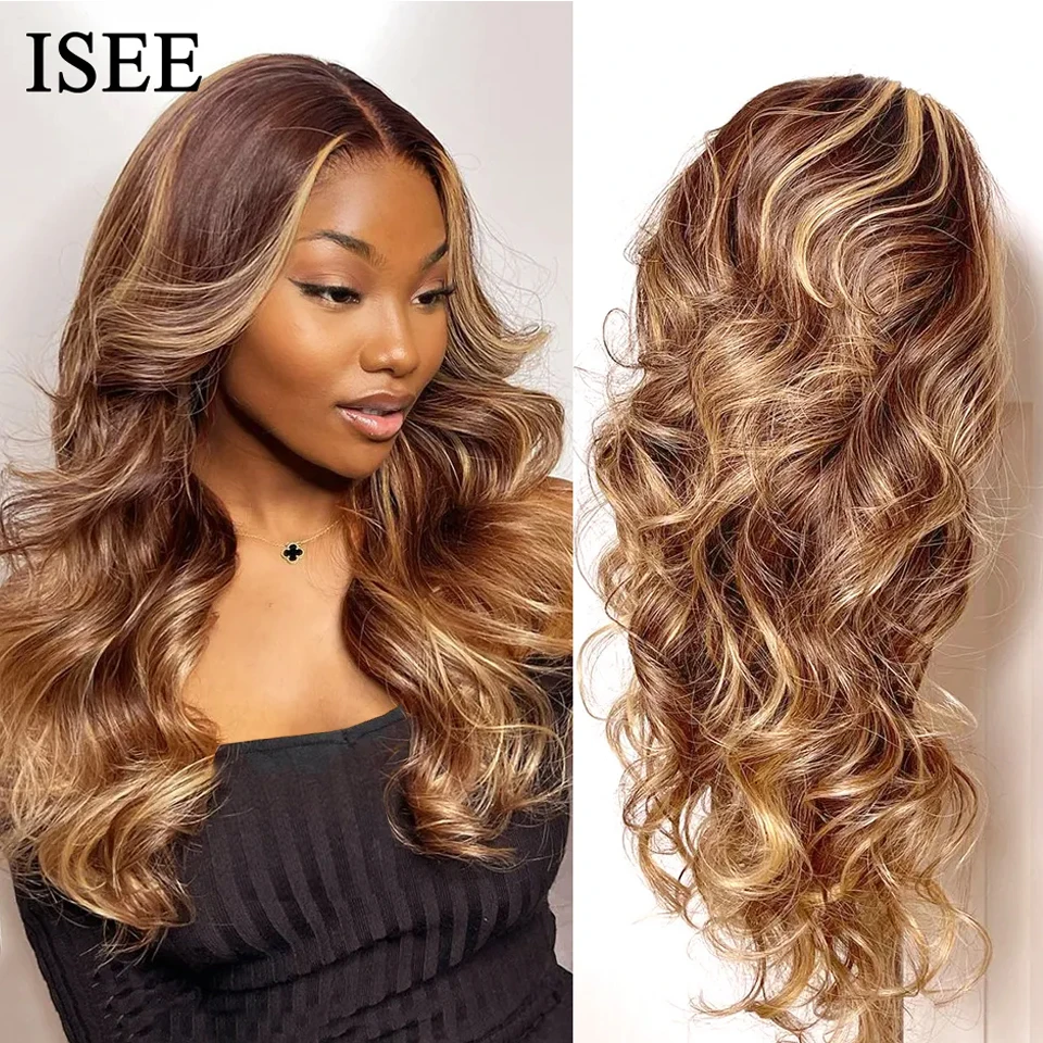 ISEE HAIR Peruvian Body Wave Ombre Hair Highlight Wig Human Hair Wigs For Women Body Wave Lace