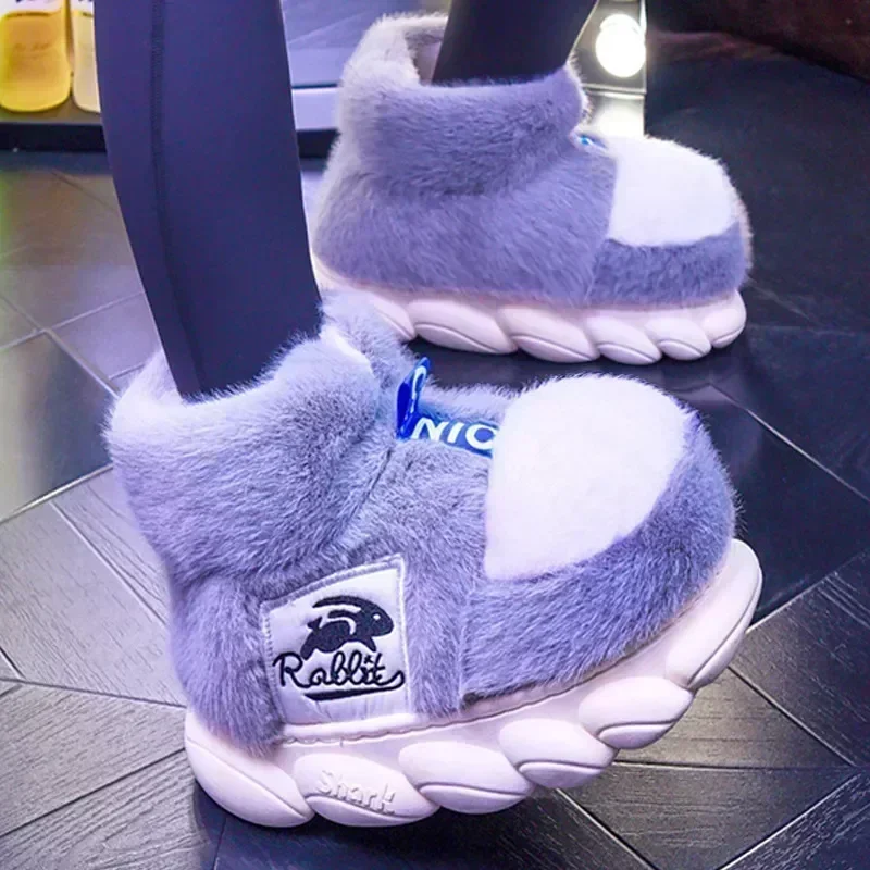 Women Winter Warm Shoes 2024 Plush Lining Indoor Cotton Slippers Couple Platform High Top Snow Boots
