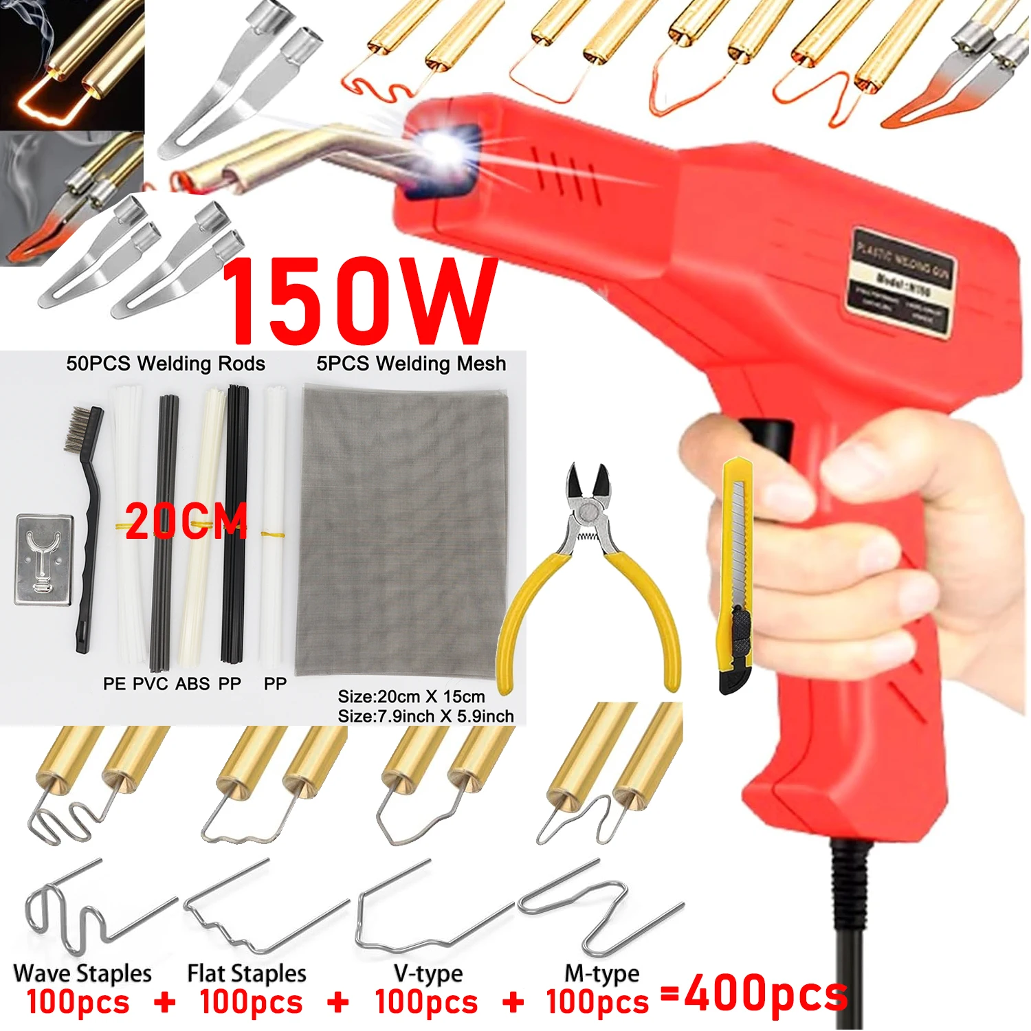 150W Upgraded Plastic Welder 2 in 1 Plastic Welding Kit Plastic Repair Welder Hot Stapler Soldering