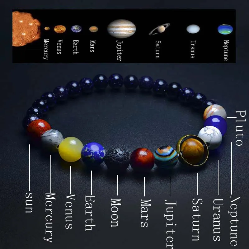 Unique Eight Planets Bracelet Homme Female 6mm 8mm Natural Volcanic Rock Braslet Lapis Lazuli Beaded