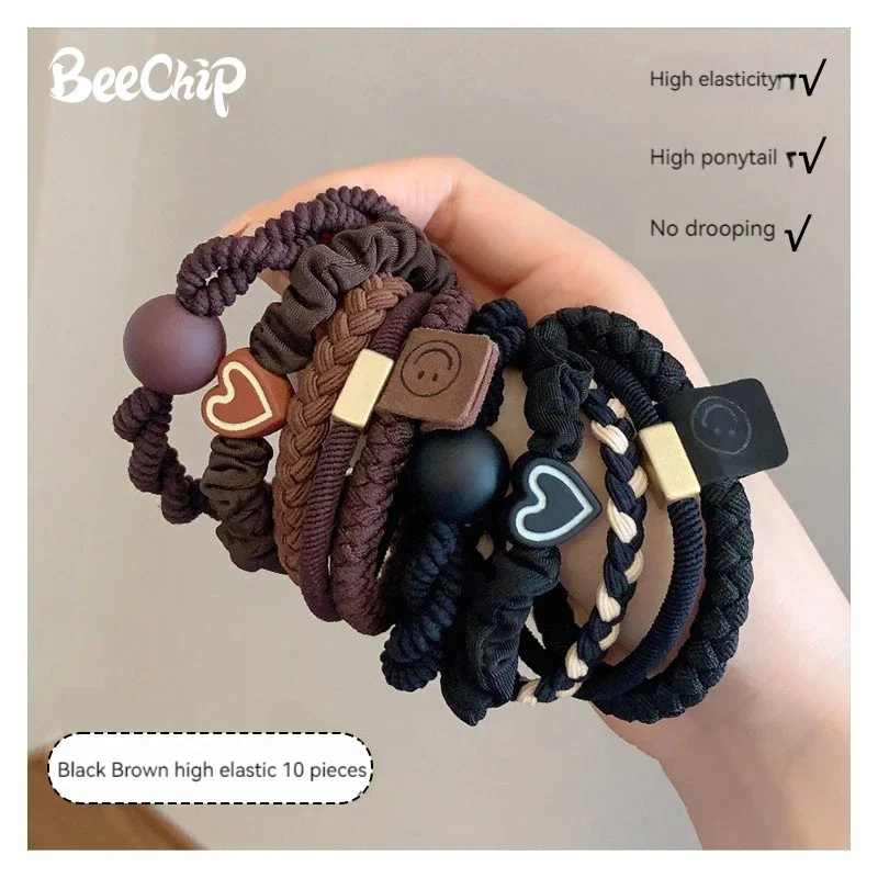 10PCS Women's Hair Ring Set Hair Accessories High Elasticity Leather Band Simple Temperament High