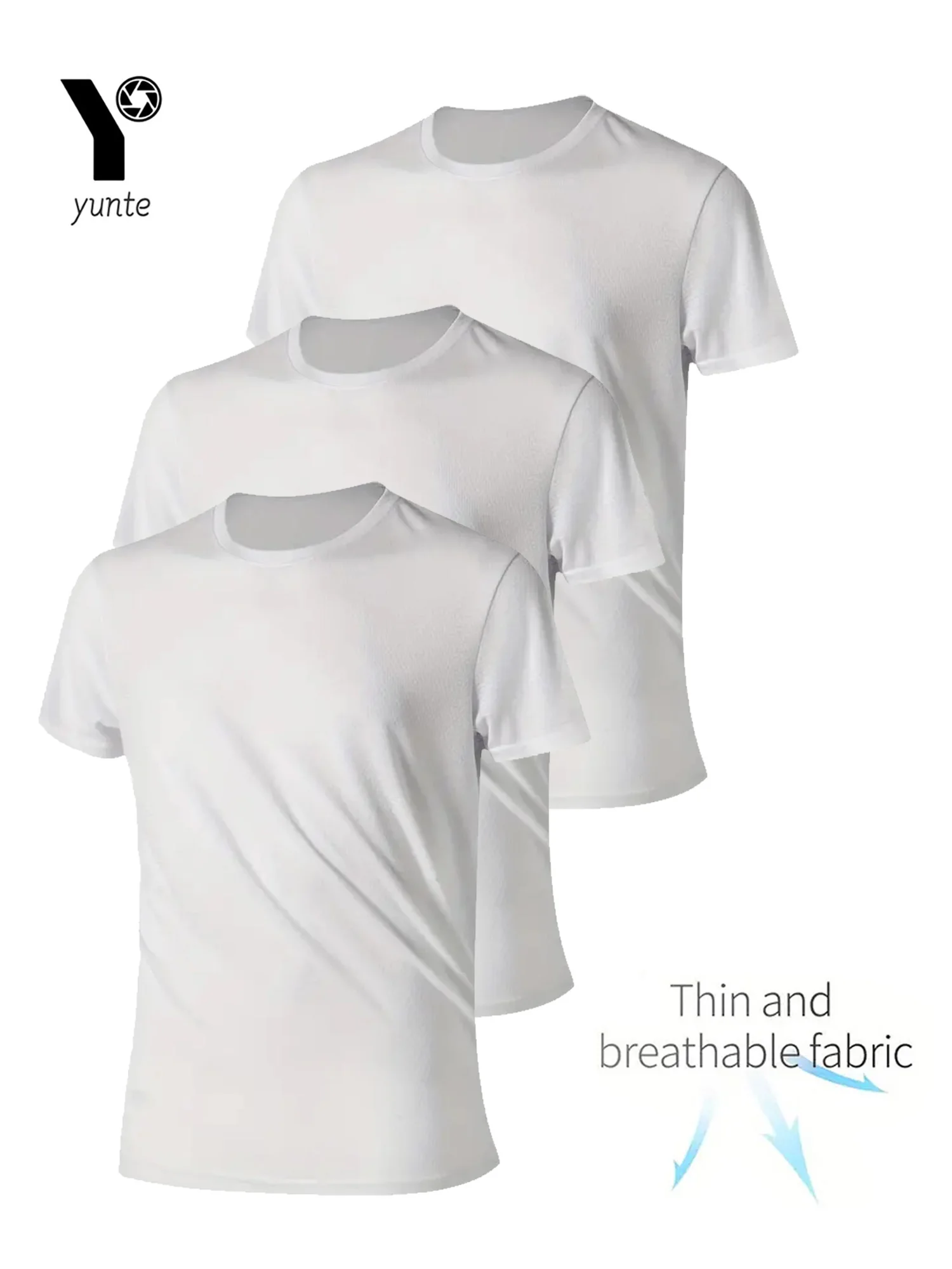 Round Neck T-Shirt 3-Piece White Ultra-Light Men's Quick-Drying Breathable Sweat-Absorbent Shirt