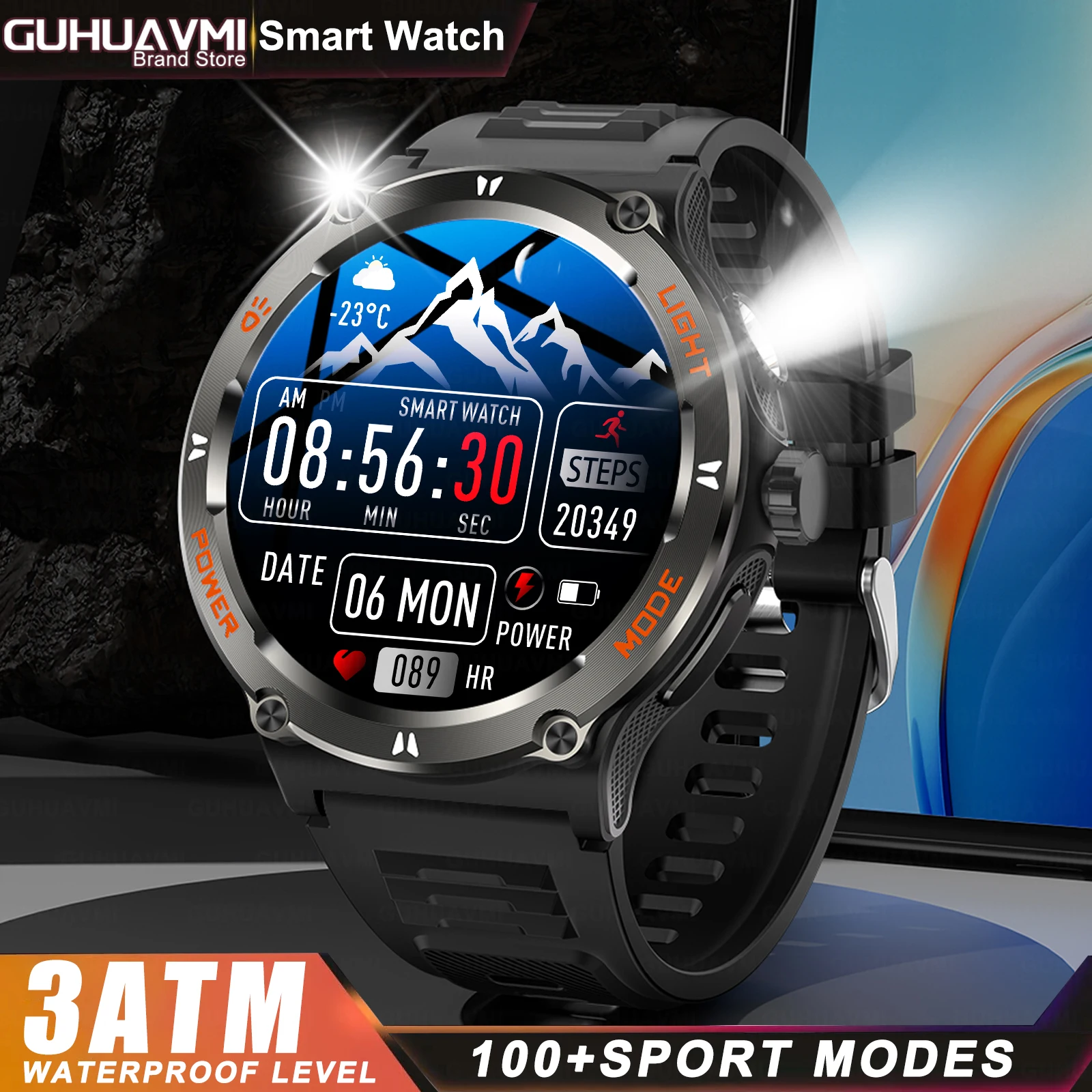 2024neue Outdoor-Militär Smartwatch Männer führte Licht amoled HD-Bildschirm Herzfrequenz Kompass