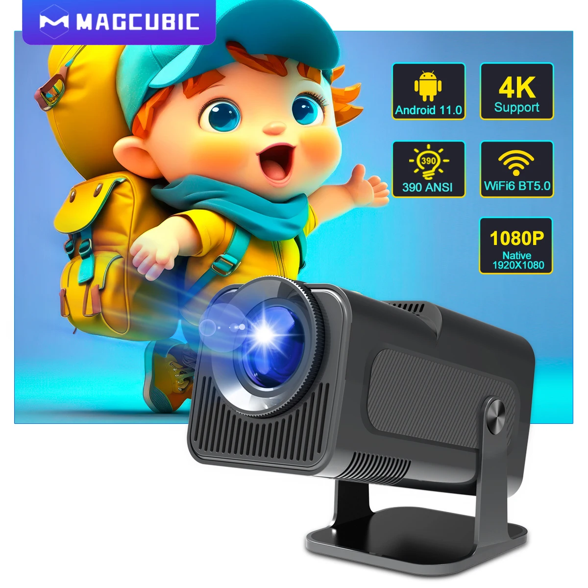 Magcubic 4K Android 11-Projektor Native 1080P 390ANSI HY320 Dual Wifi6 BT5.0 1920*1080P Cinema