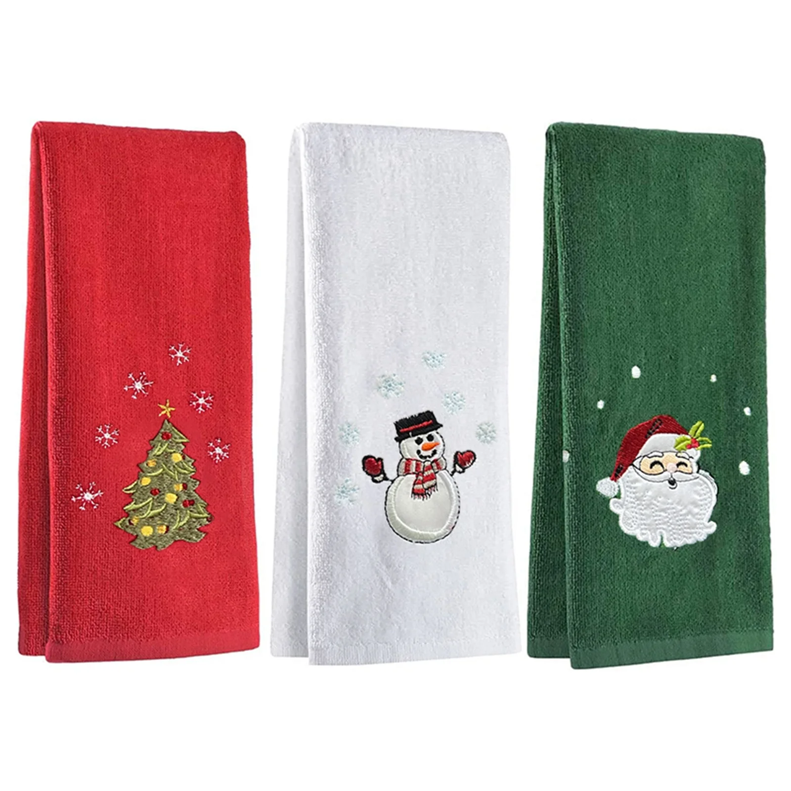 2024 Nieuwjaar Handdoek Klassieke Effen Kerstboom/Sneeuwpop/Kerstman Borduren Badhanddoek 45x30 cm