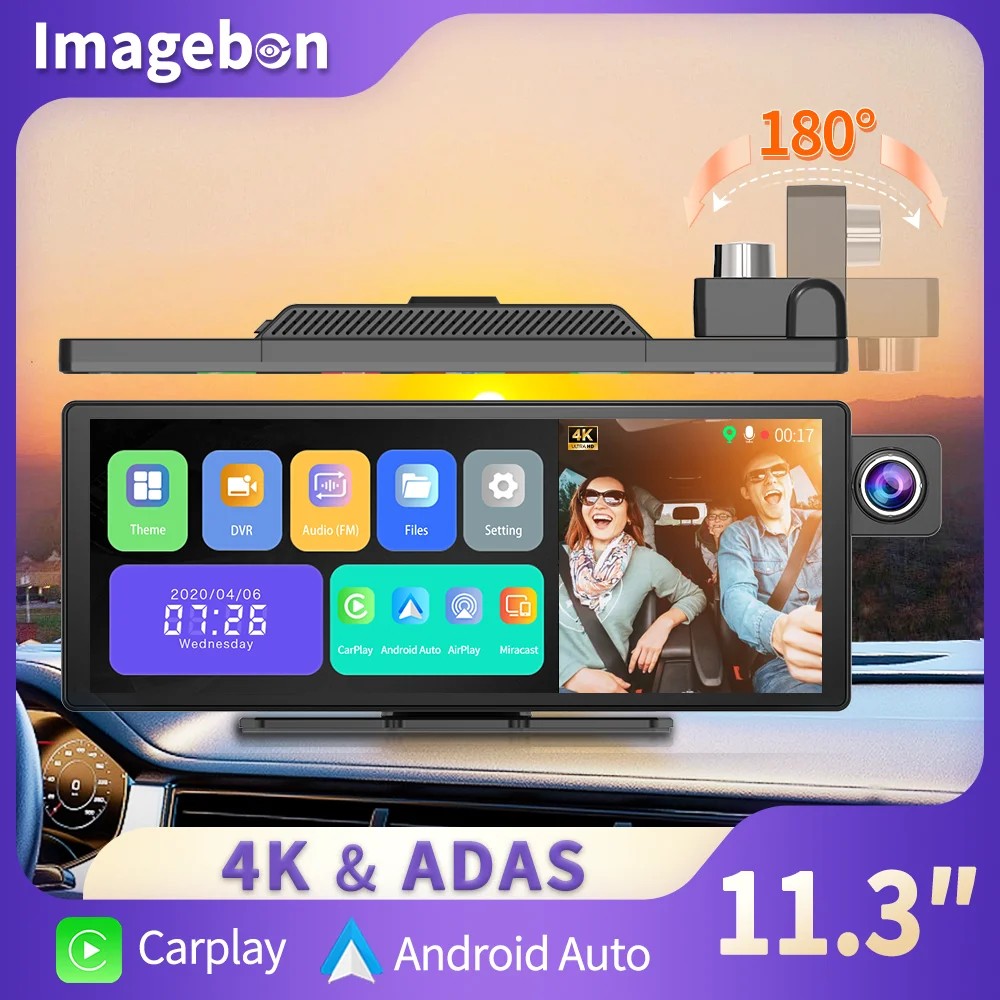 11,3" Imagebon H50 Dashcam 4K ADAS Wireless CarPlay & Android Auto 3-Kanal-Aufnahme Zeitraffer