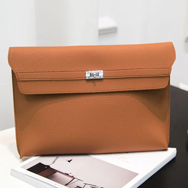Matte Lychee Patroon Envelop Clutch Handtas Effen Kleur Vrouwen Grote Capaciteit Avondtas Pu Lederen
