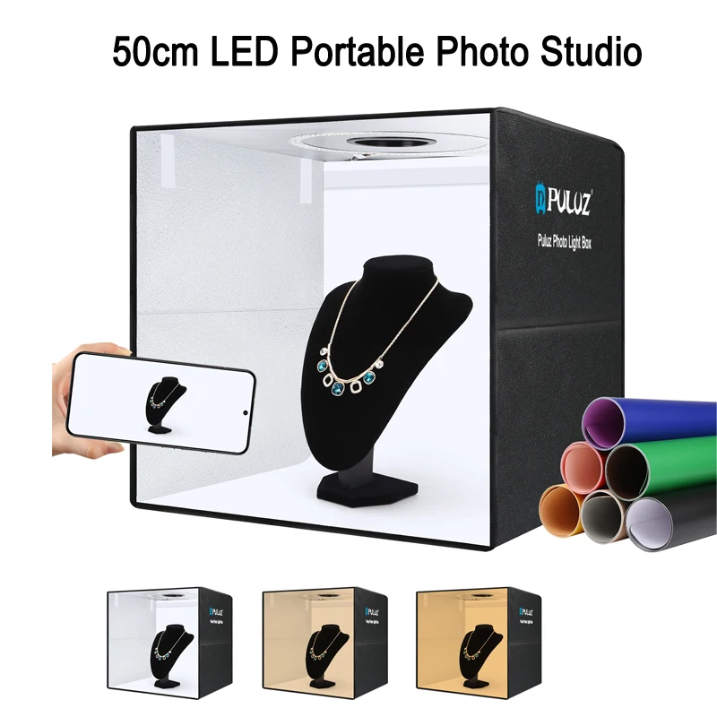 Puluz 50cm faltbare tragbare Fotostudio Zelt Box 3 Farbe Ring Licht LED Fotografie Studio Box mit 12
