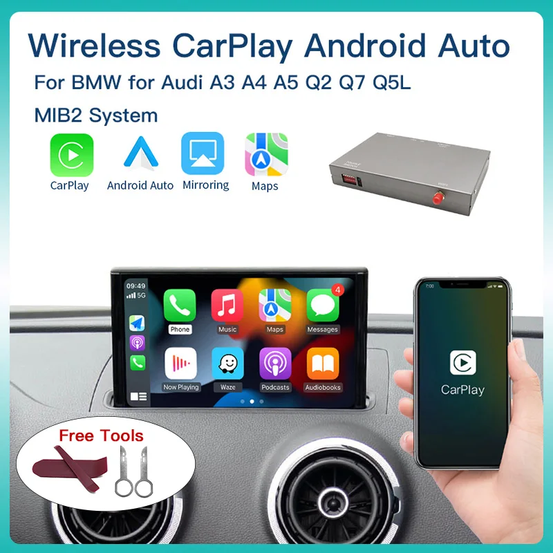 Kabelloses Apple CarPlay Android Auto-Schnittstellenmodul für Audi A3 8P 8V A4 B9 A5 Q2 Q7 Q5L USB
