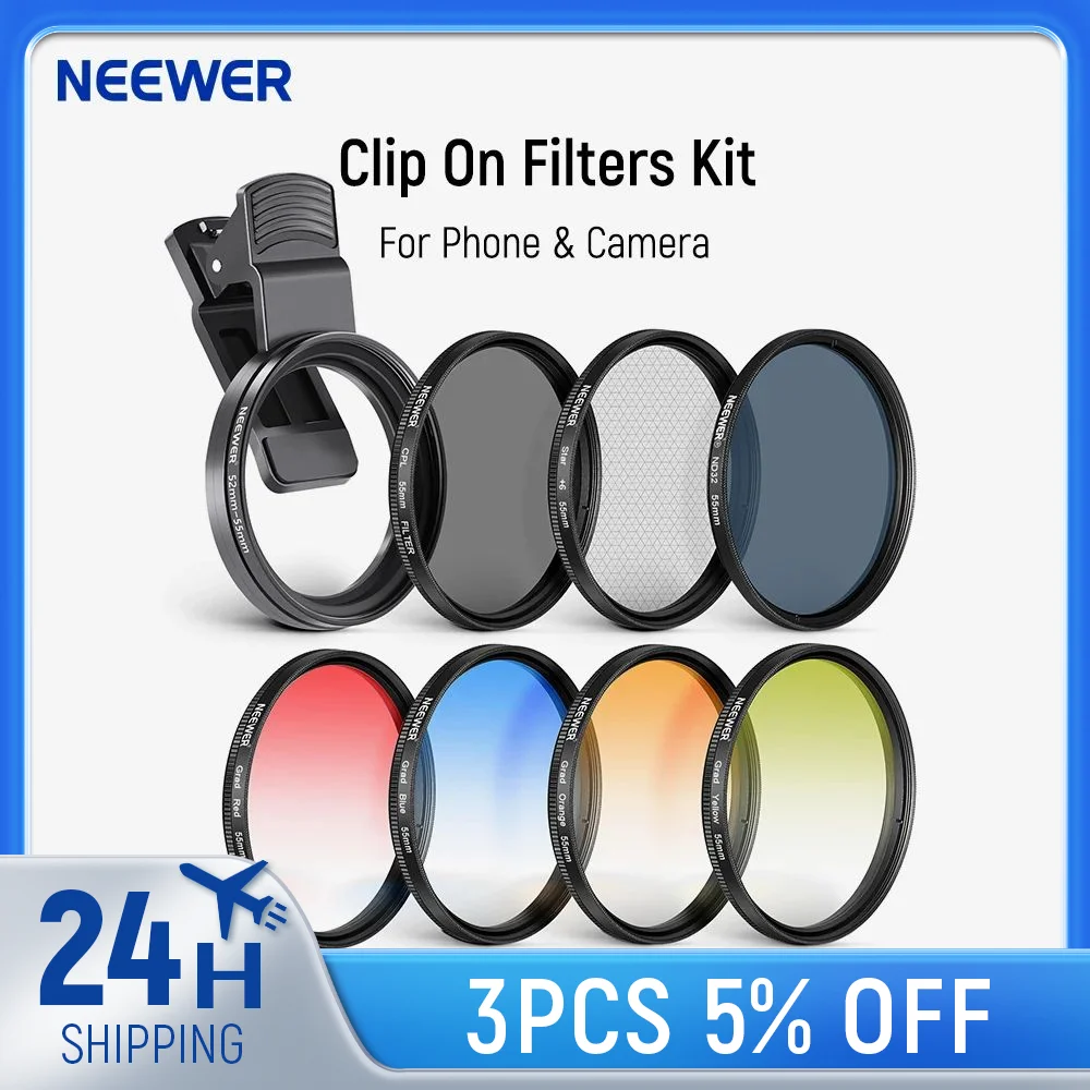 Neewer nd32 nd Filter Kit für Telefon & Kamera, cpl, 4 abgestufte Farbfilter, 52-55mm Adapter ring,