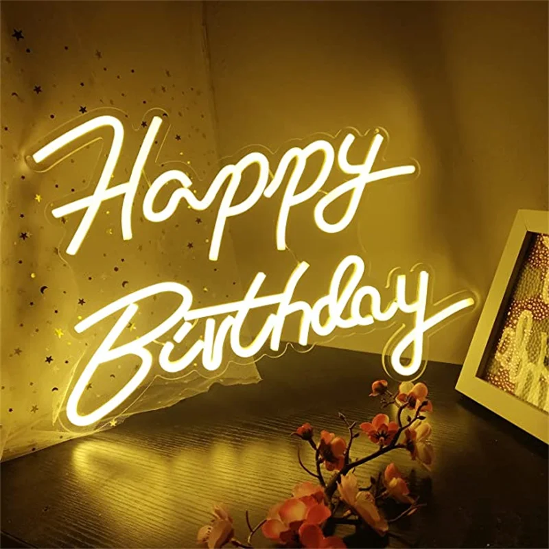 Happy Birthday Neon Sign 42x30cm Light Sign for Birthday Party Decoration USB Powered Kids Gift with