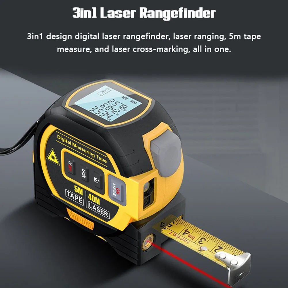 5m Maßband 3-in-1 Laser-Entfernungs messer Lineal LCD-Anzeige Entfernungs messer Messgerät Bereich