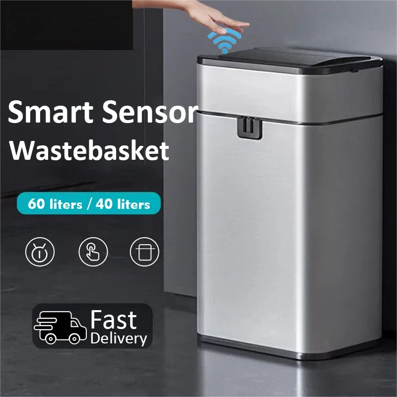 50l 60l Küche Smart Mülleimer Edelstahl Abfall behälter automatische Mülleimer große Smart Eimer