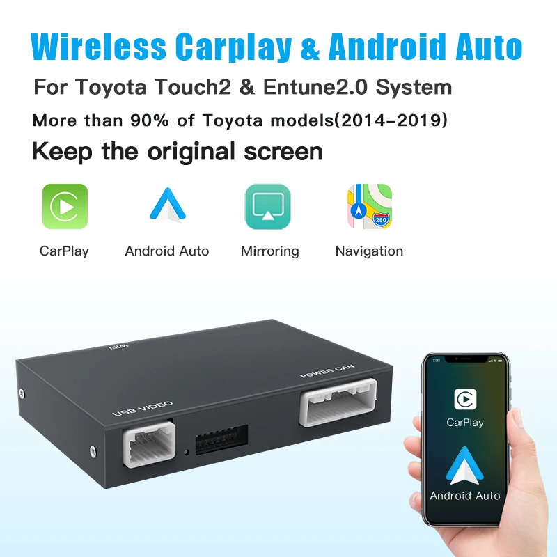 Autoabc kabelloses apfel carplay android auto für toyota rav4 corolla tacoma camry chr tundra