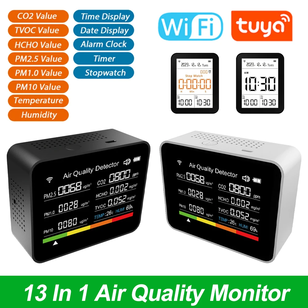 Tuya Raumluft qualitäts tester 13 in1 mit WLAN-Luftqualität monitor für CO2 tvoc hcho pm 2,5 pm2.5
