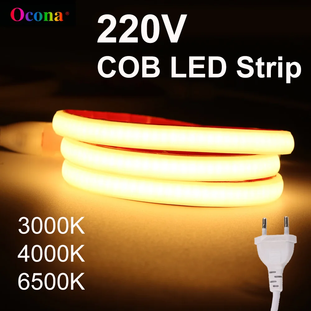 10M 20M 220V Cob Led Strip Licht Voor Interieur 10Mm 288Leds/M Flexibele Lange Led Tape Licht