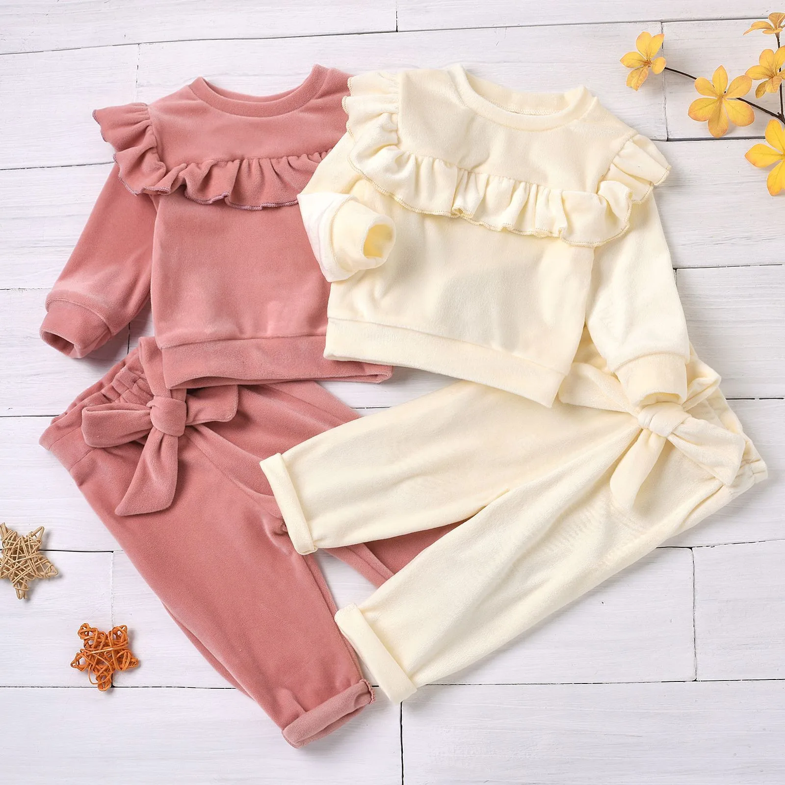 2 Stück Neugeborene Baby kleidung Jungen Mädchen Kleidung Sets einfarbig Langarm Pullover Sweatshirt