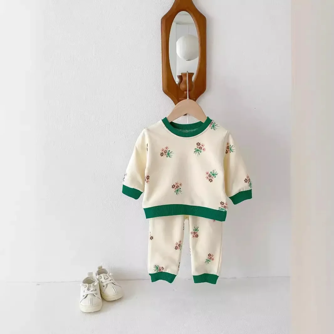 2024 neues Baby stilvolles Blumen set: Langarmhose für Jungen und Mädchen, süßes bedrucktes
