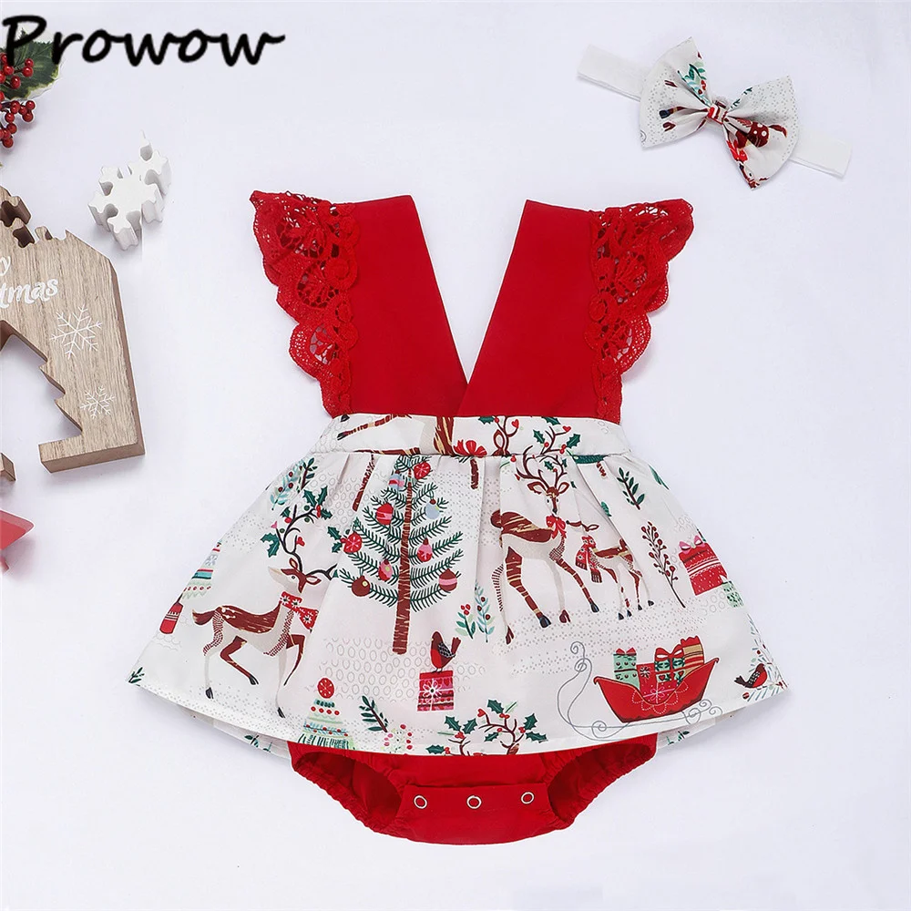 Baby Mädchen Weihnachten Stram pler Sommer ärmellose V-Ausschnitt Weihnachten gedruckt Bodysuit