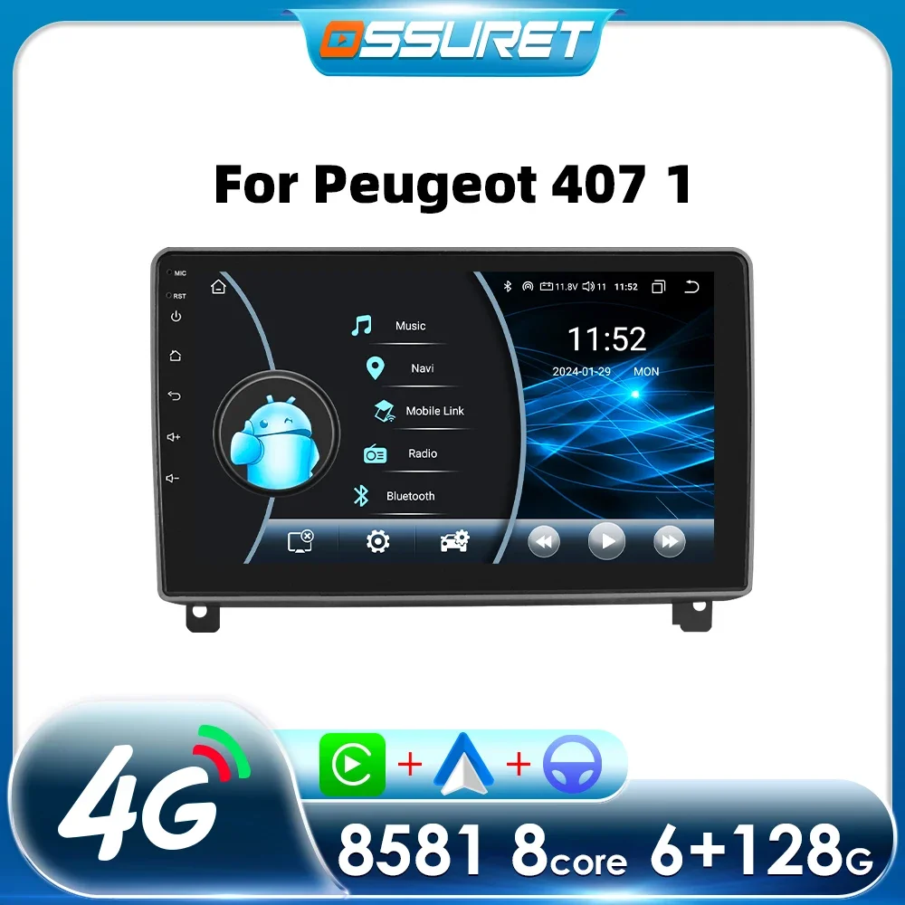 Android Auto Player Carplay für Peugeot 407 cc 407sw 2004-2011 Autoradio Multimedia GPS Stereo 8581
