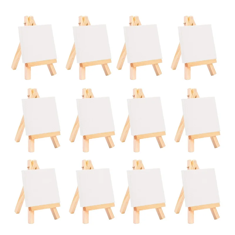 12 Stück Künstler Mini Staffelei 3 Zoll x 3 Zoll Mini Leinwand Set Malerei Kinder Handwerk DIY