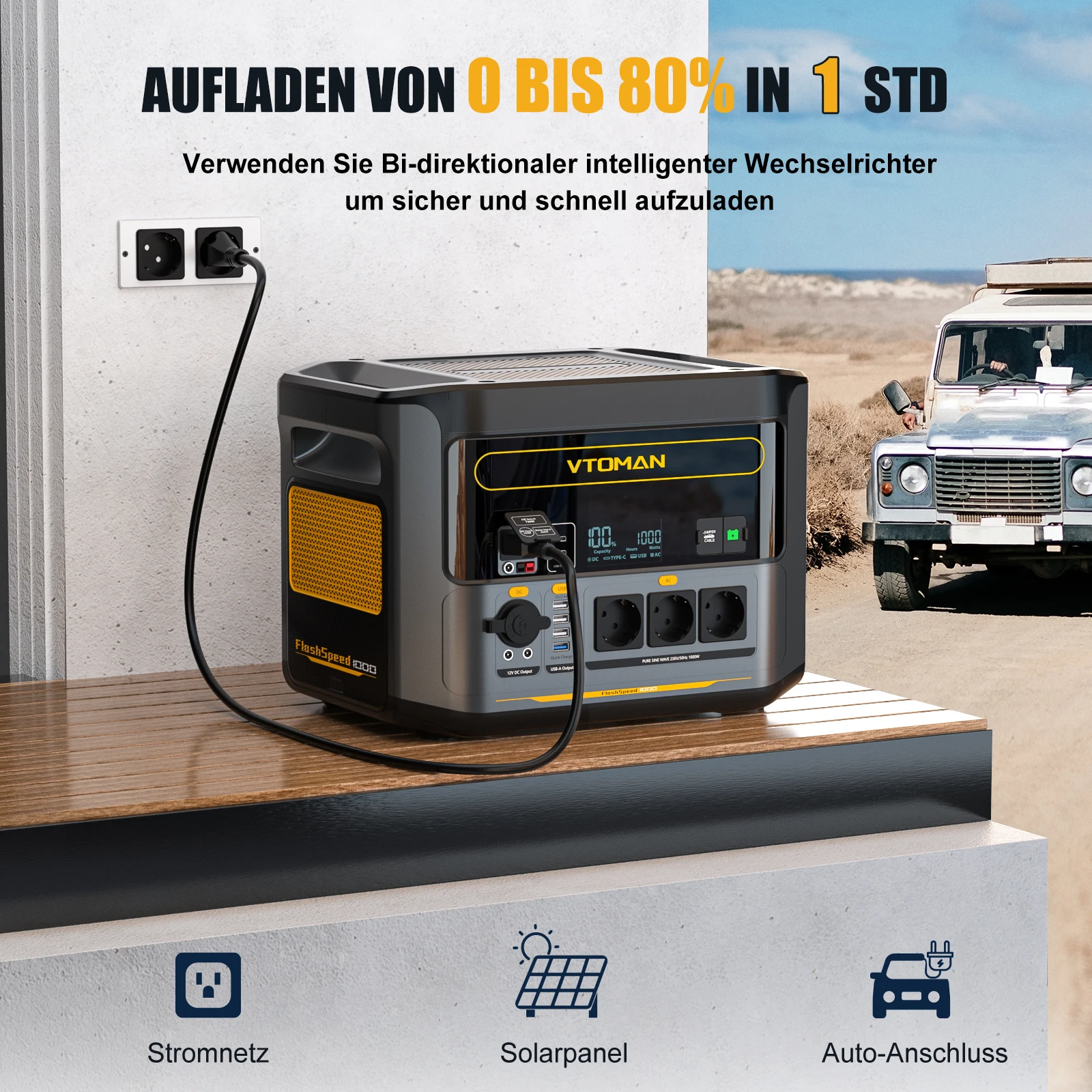 VTOMAN FlashSpeed 1000 draagbare krachtcentrale 2000 W 828 Wh LiFeP04 batterij voor buiten kamperen tentreizen