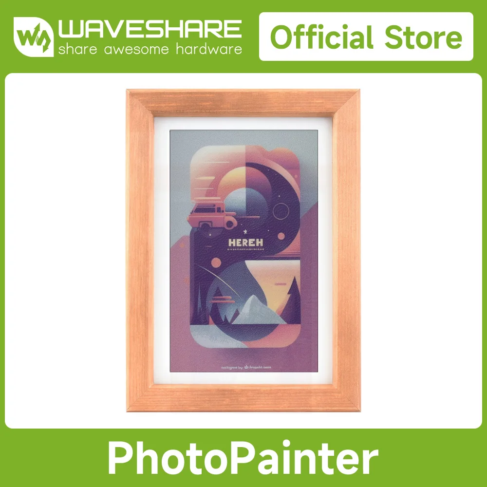 Waves hare 2,4-Zoll-E-Paper-Display Acep 7-Farben-E-Ink-Bildschirmmodul mit Massivholz-Foto rahmen