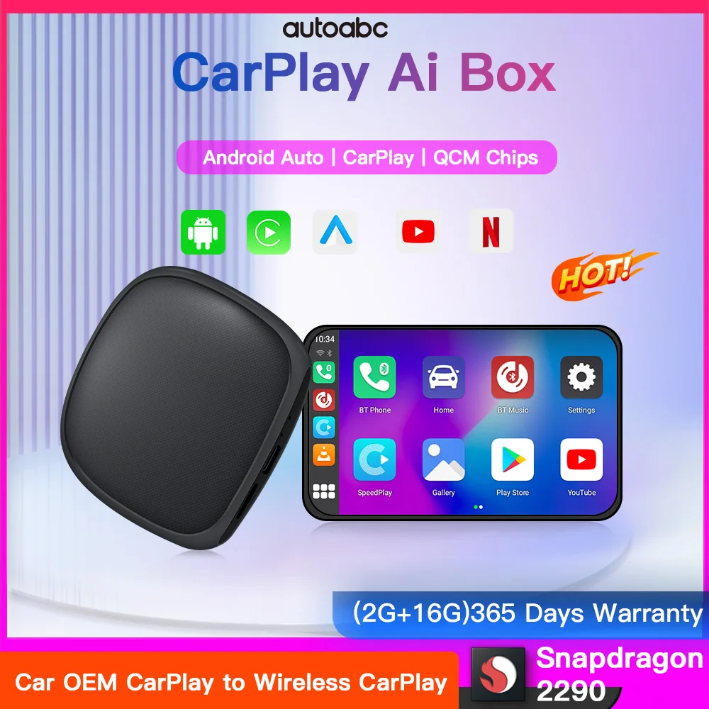 2024 NEUER Android Auto Wireless Adapter Smart Ai Box Plug-and-Play Bluetooth WiFi Auto Connect