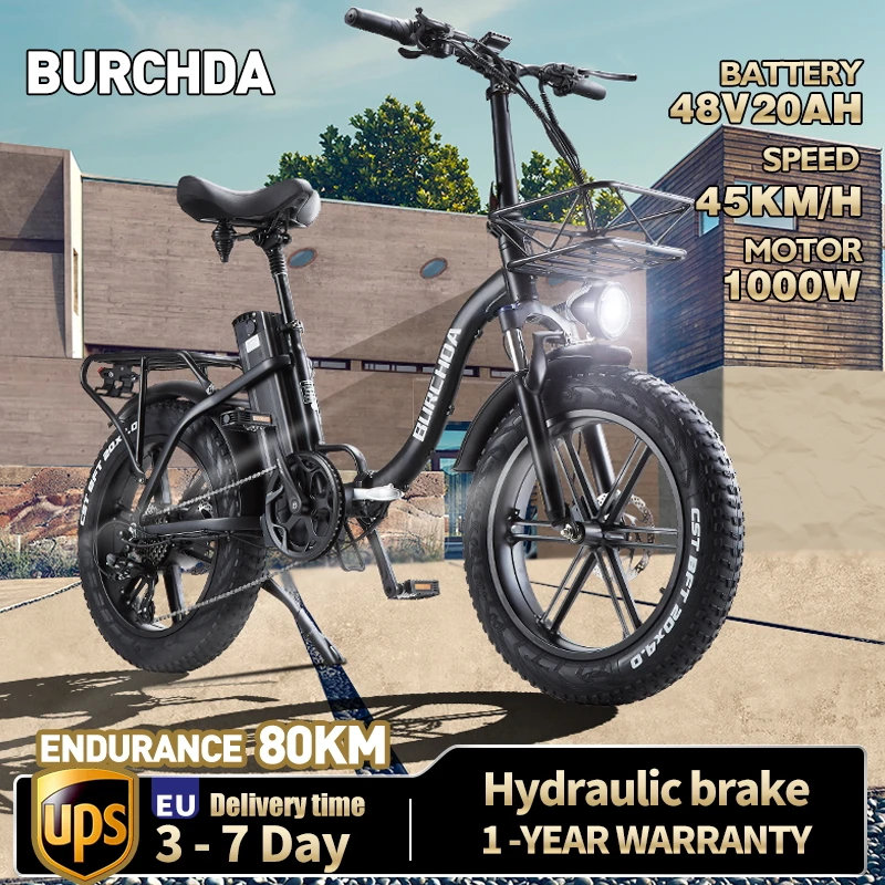Burchda r8s 1000 w45km/h faltbares Elektro fahrrad 48 v20ah Lithium batterie 20 Zoll Fatbike Elektro