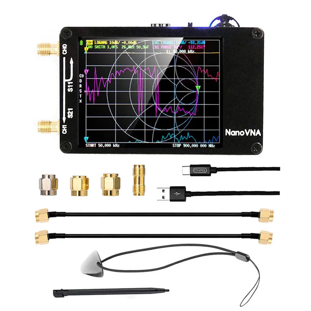 Nanovna-h vektor netzwerk antennen analysator typ-c 10khz-1,5 ghz mf hf vhf uhf w/shell sd kartens