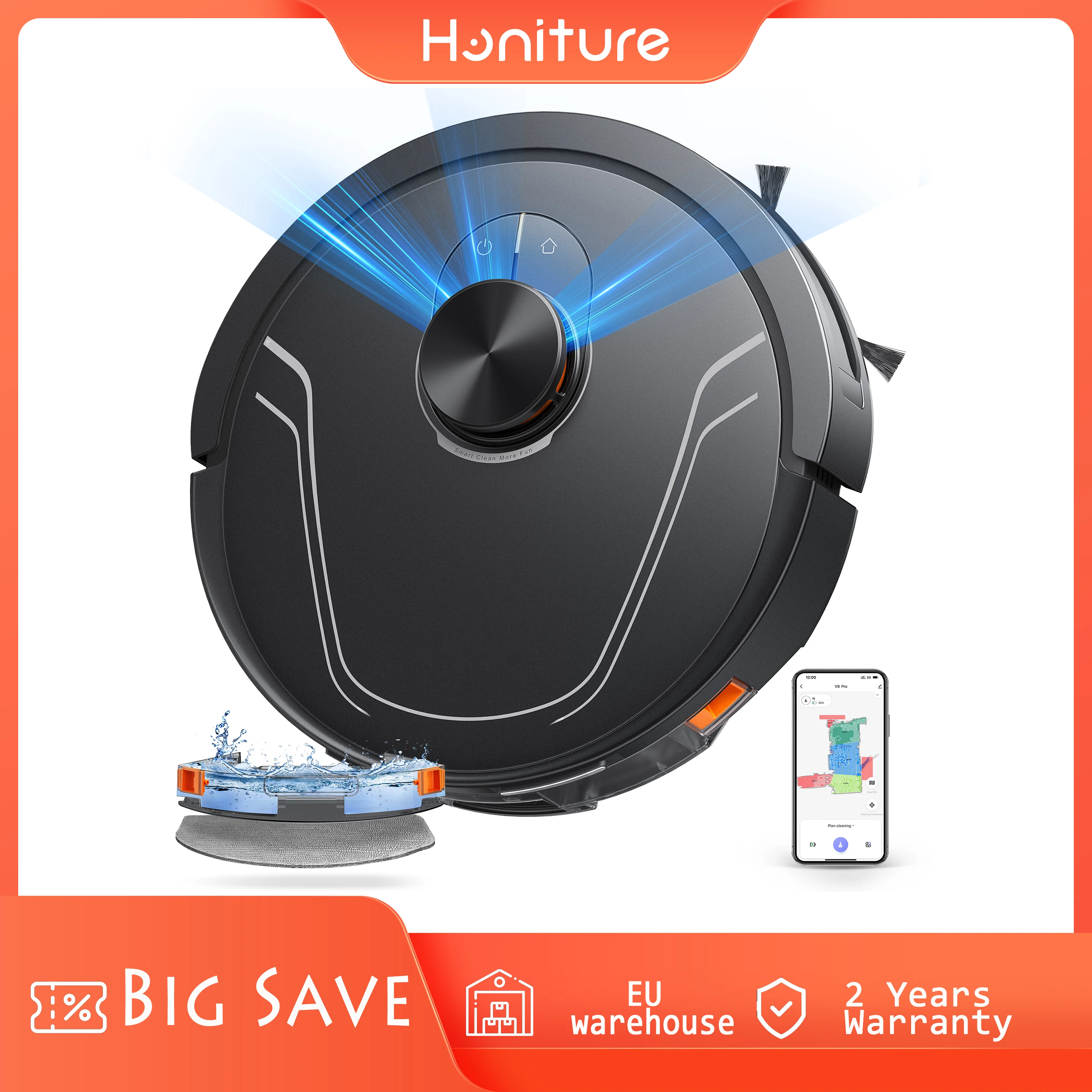 Honiture Roboterstaubsauger und Wischroboter, 360° Lidar-Navigation, 5000pa, Mehrstockwerk-Karten,