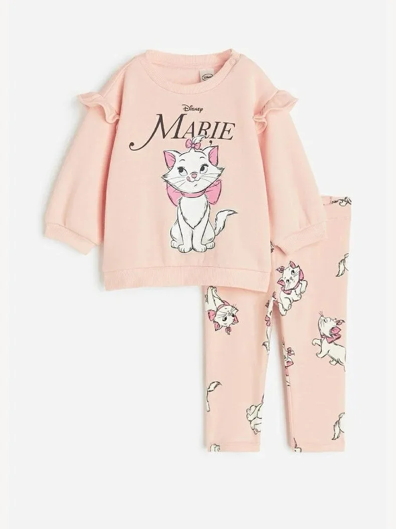 Pink Sweatshirt +Trousers 1-6Age Girls Fashion Casual Loose Outfits Kids New Cartoon Cute