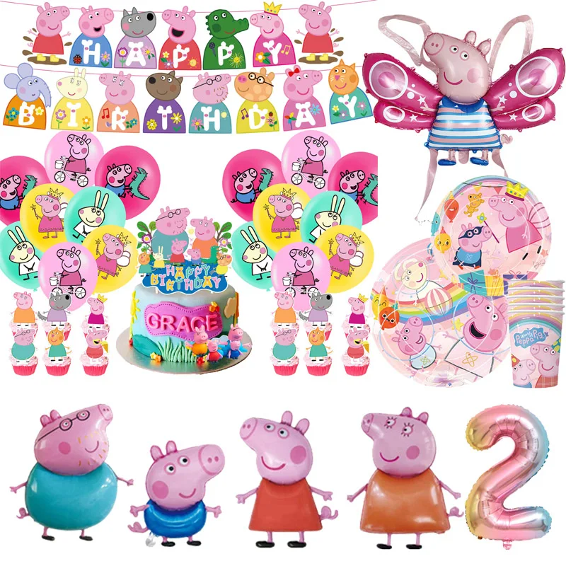 Peppaed Pig Birthday Party Decoration Banner Cartoon George Page Balloons Paper Plates Disposable