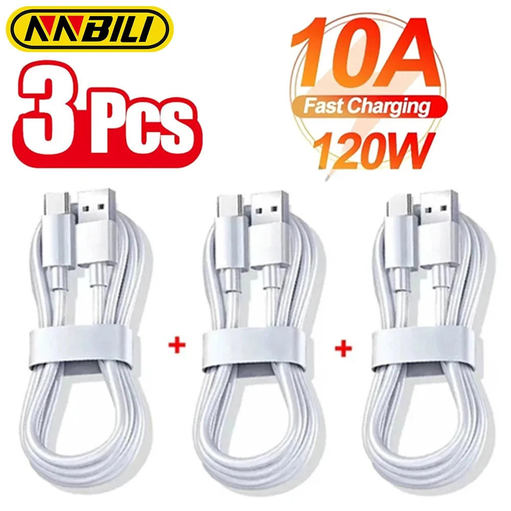 NNBILI 3Pcs cable ultra fast charging C-type phone, USB data cable C, 10A, 120W, suitable for