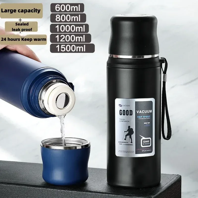 Large Capacity Stainless Steel Water Bottle With Lid Cup Coffee Vacuum Flask Outdoor Travel Thermal