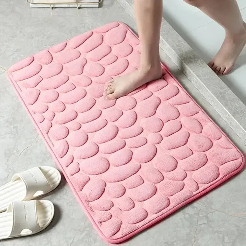 1pc Memory Foam Embossed Velvet Carpet Bathroom Living Room Non-Slip Mat Cobblestone Floor Mat Home