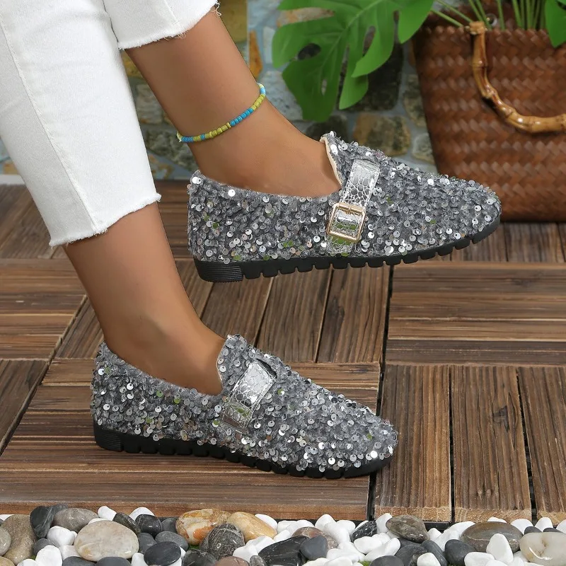 Summer Ballet Shoes Women Flat Shoes Bling Women Loafers Platform Shiny Women's Casual Shoes Sequin