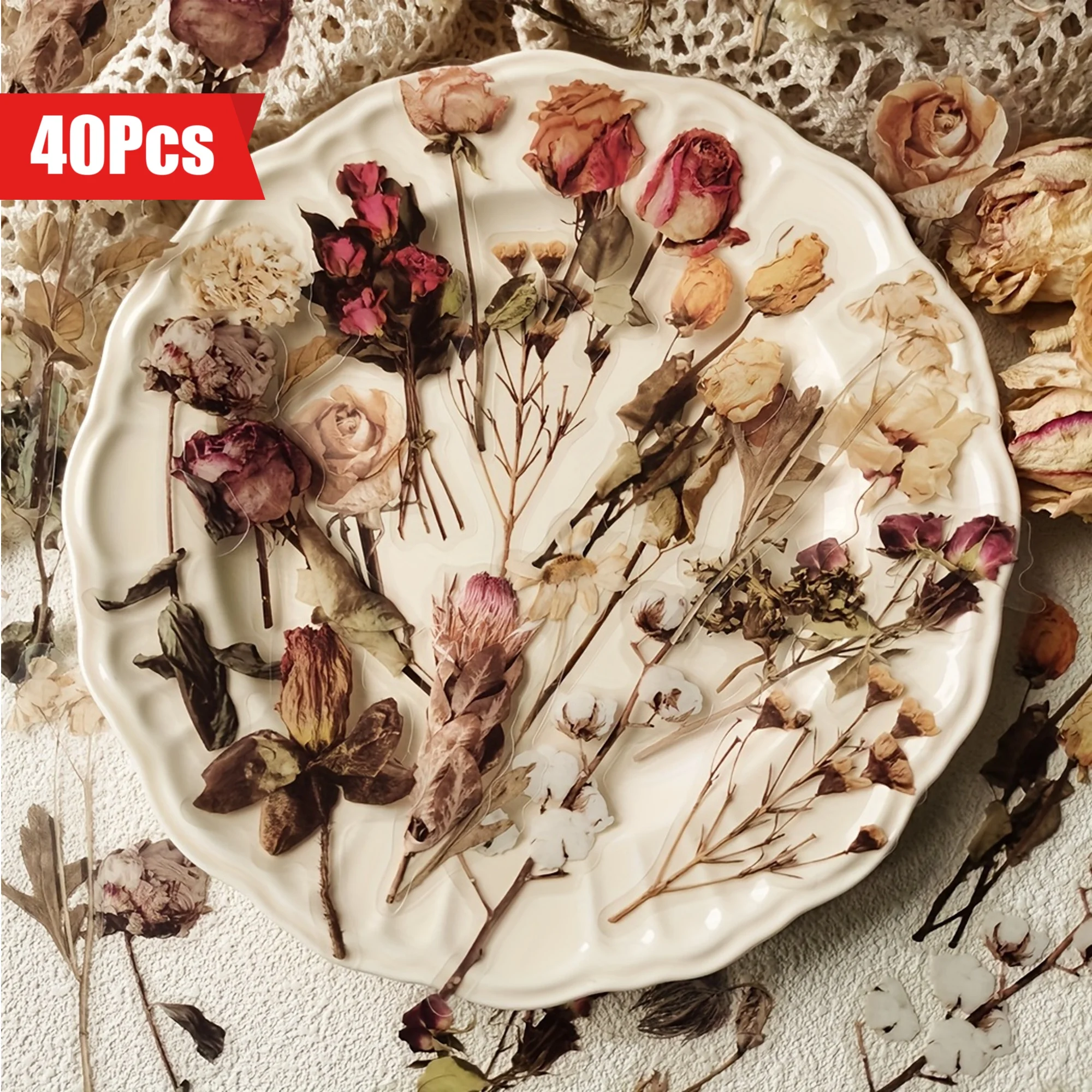 40 pcs Rose Plant PET Stickers Flowers And Leaf Scrapbook Deco Sticker Label Diary stationery Junk