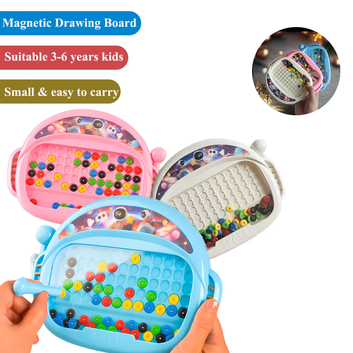 1 PCS Children's Magnetic Doodle Board with Pen & Beads Drawing Toy for 3-8 Years Kids Educational